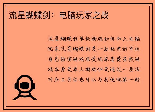 流星蝴蝶剑：电脑玩家之战